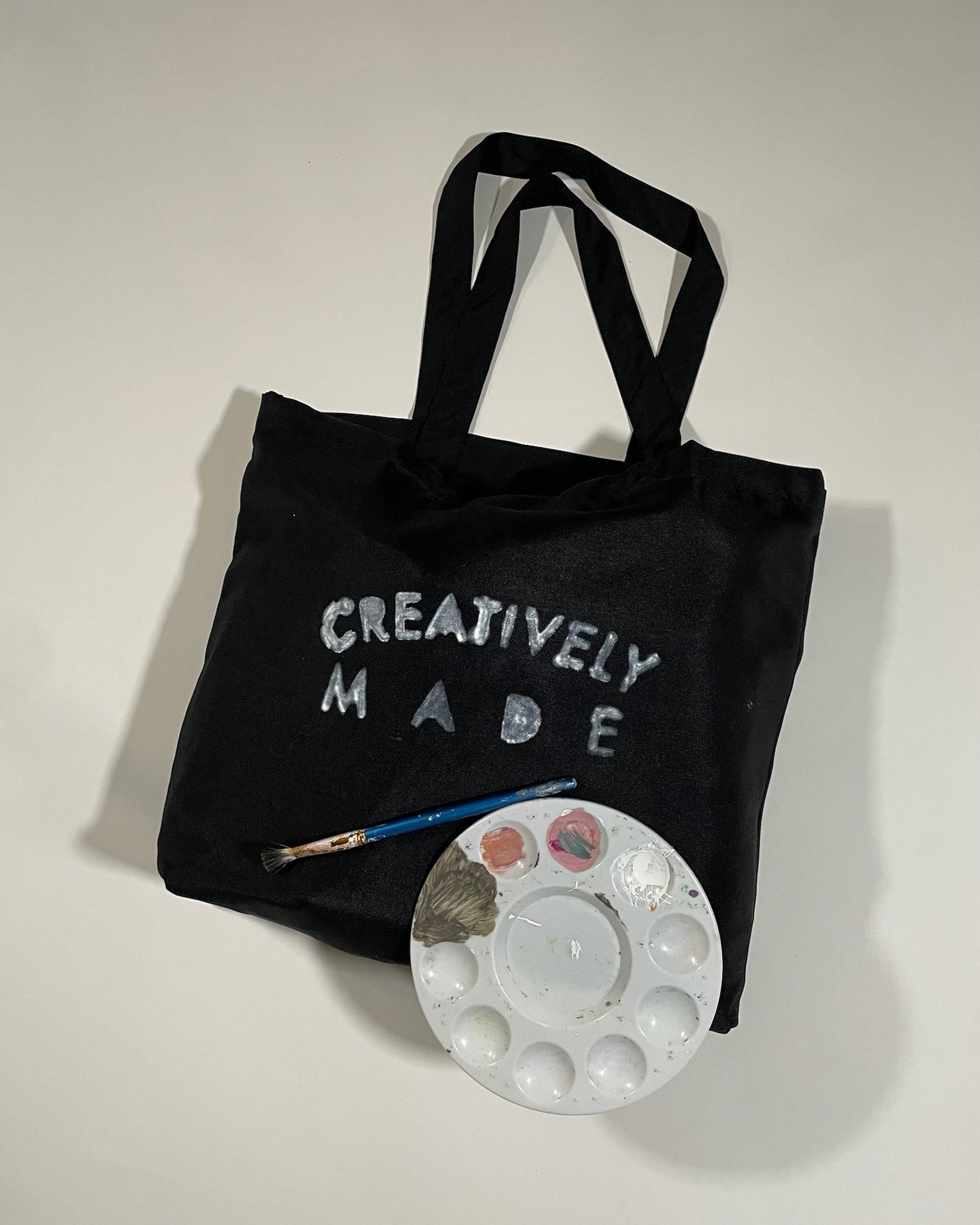 Hand-Painted Tote Bag — Black