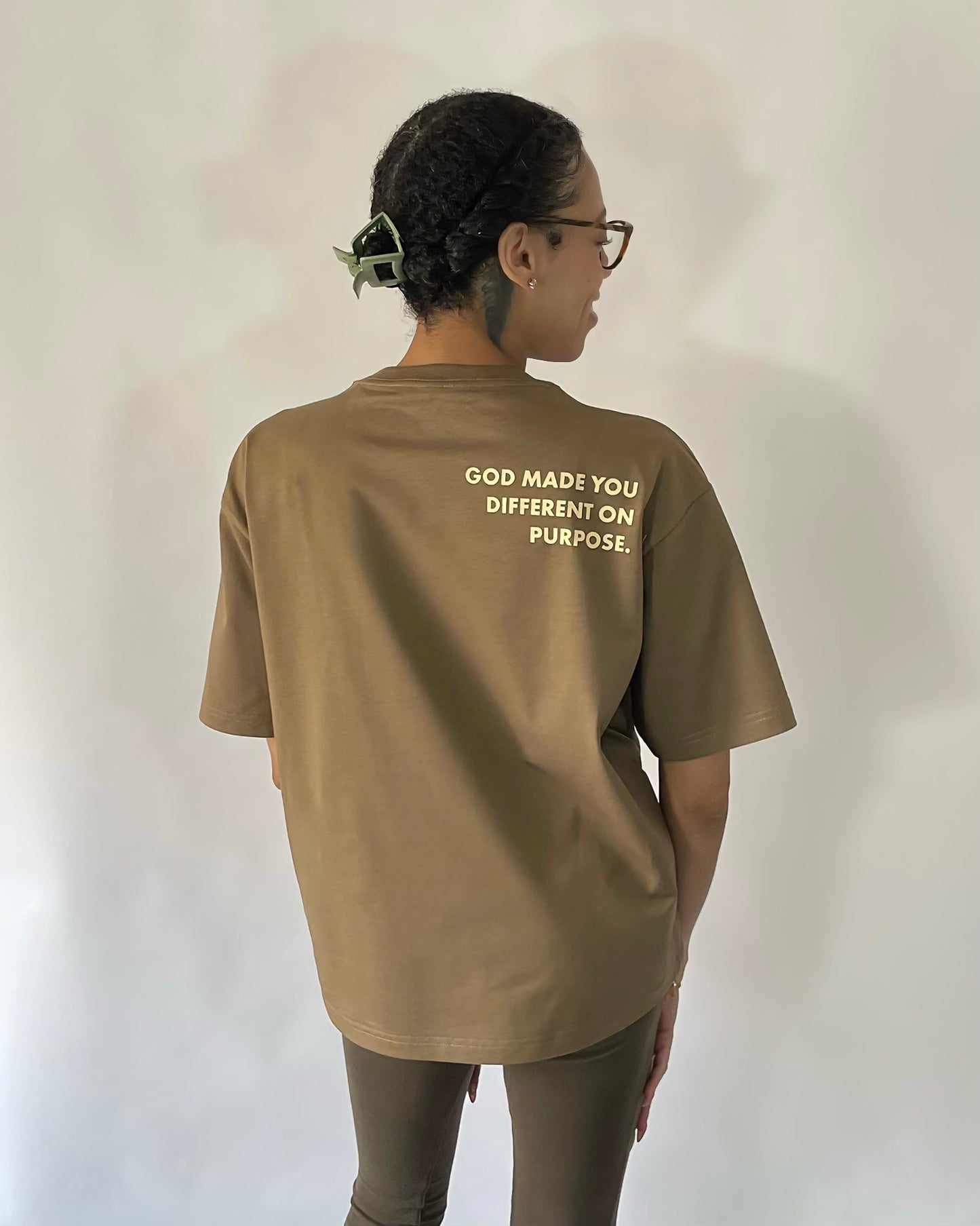 ‘God Made You Different’ Oversized Tee — Earthy Brown