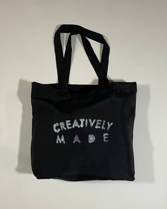 Hand-Painted Tote Bag — Black